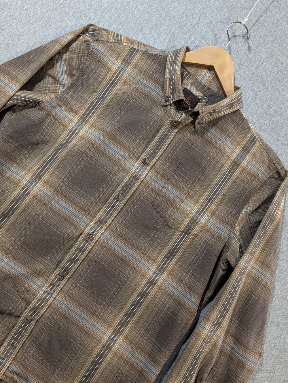 prAna Organic Cotton Plaid Shirt Men's Large Brown